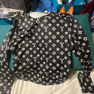 Monogram Pattern Black & White Long Sleeve Sweater
